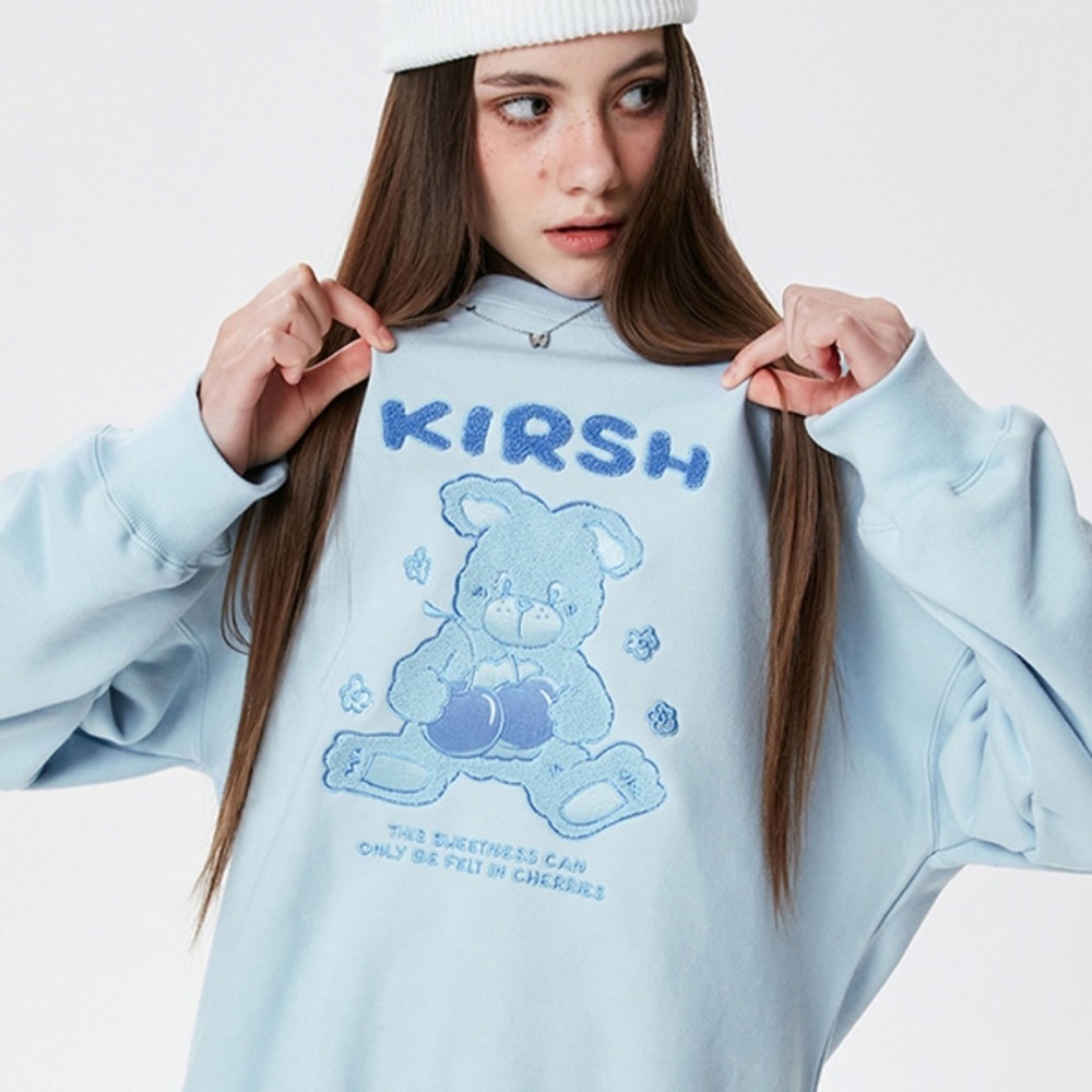 KIRSH Teddy Care Bear Blue Sweatshirt Crew Pullover Top